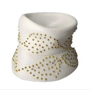 Vintage Derby Mr John Classic New York Paris Ladies White Fancy  Hat Gold Accent